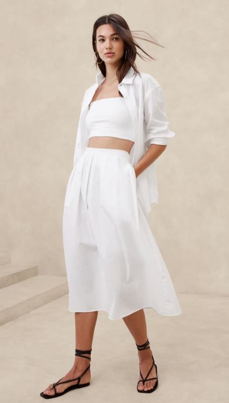 Banana Republic Poplin Pleated Midi Skirt - 8